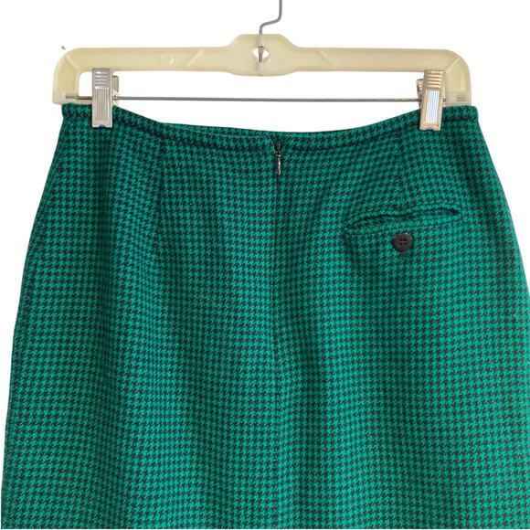 Vintage Jones New York Green Black Houndstooth Wool Knee Length Skirt size small - Picture 6 of 16